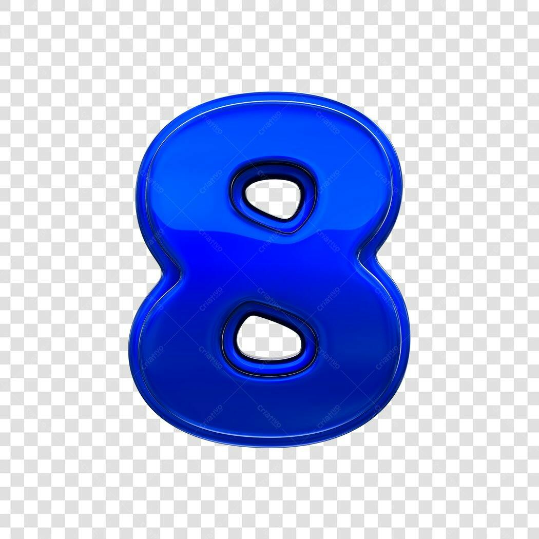 Elemento 3D Número 8 Azul Brilhante PNG Fundo Transparente