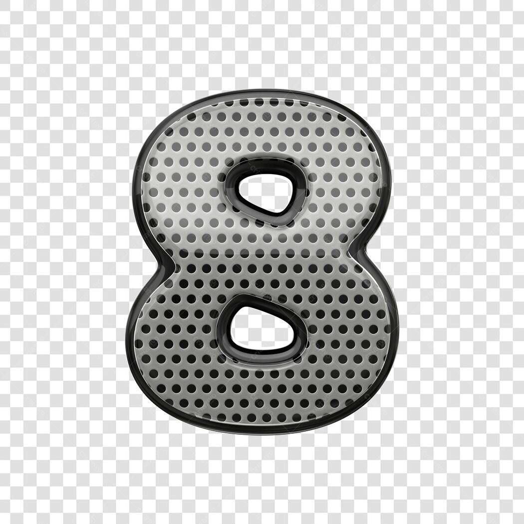 Elemento 3D Número 8 Metal Perfurado PNG Fundo Transparente