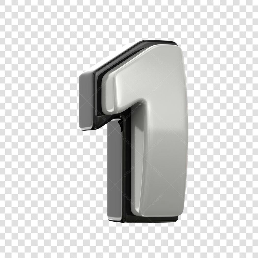 Elemento 3D Número Um Prata Metálico PNG Fundo Transparente