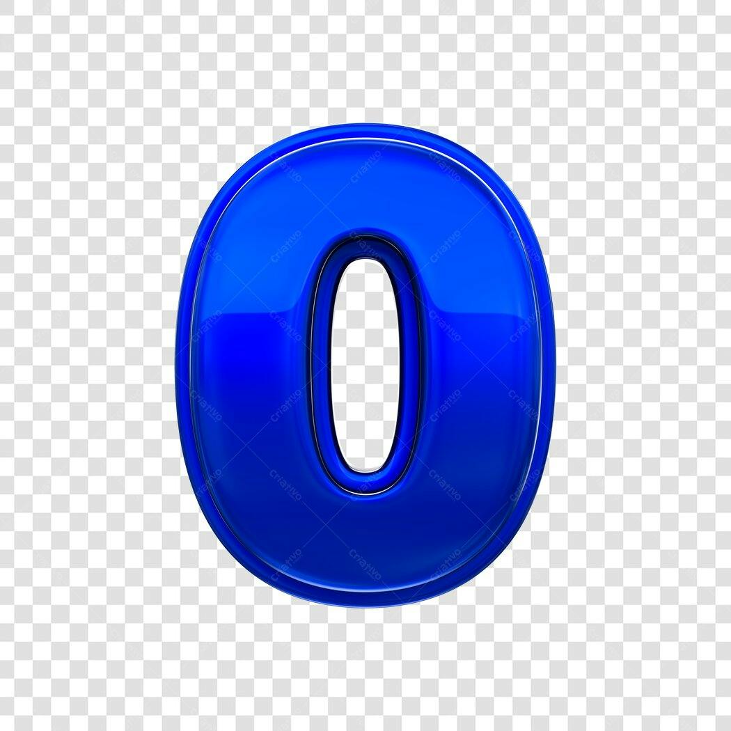 Elemento 3D Número Zero Azul Brilhante PNG Fundo Transparente