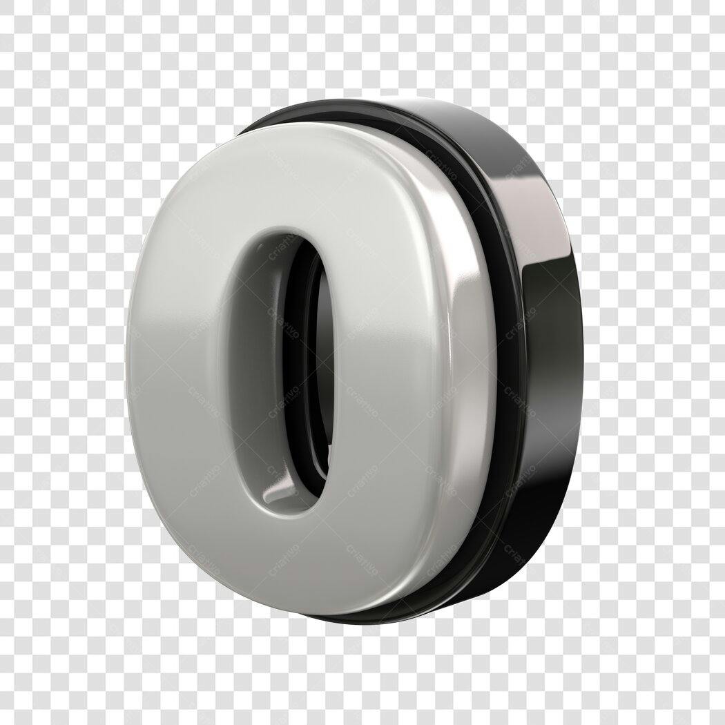 Elemento 3D Número Zero Branco e Preto PNG Fundo Transparente