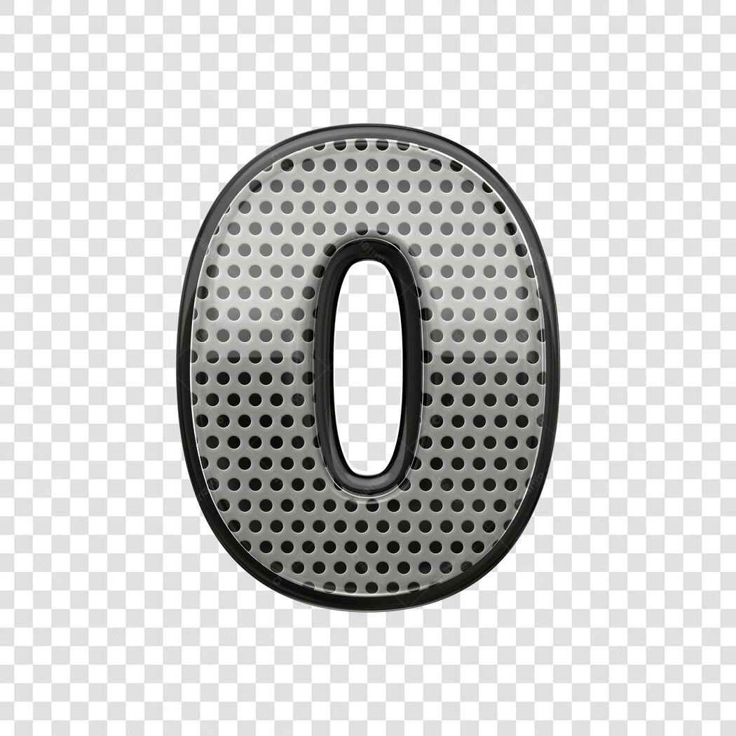 Elemento 3D Número Zero Metal Perfurado PNG Fundo Transparente