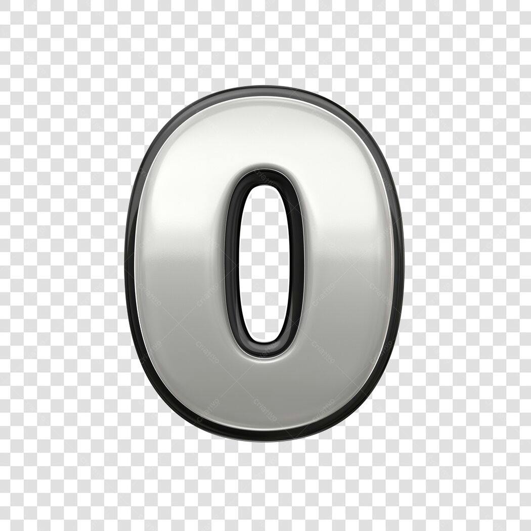 Elemento 3D Número Zero Prata Brilhante PNG Fundo Transparente