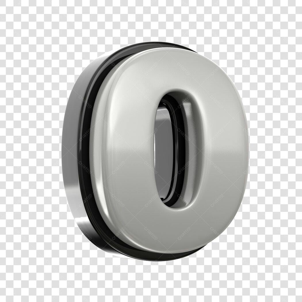 Elemento 3D Número Zero Prata Metálico PNG Fundo Transparente