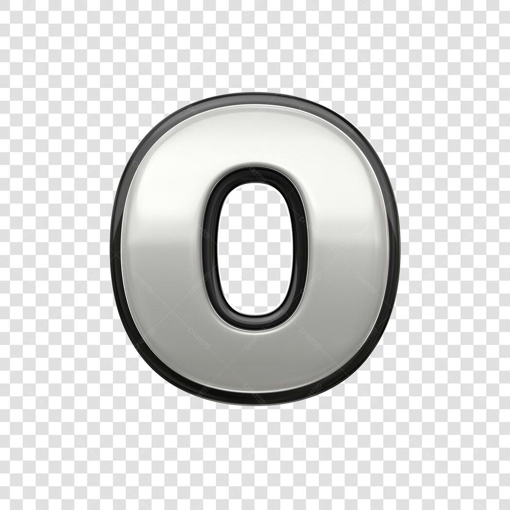 Elemento 3D Número Zero Prata Metalizado PNG Fundo Transparente