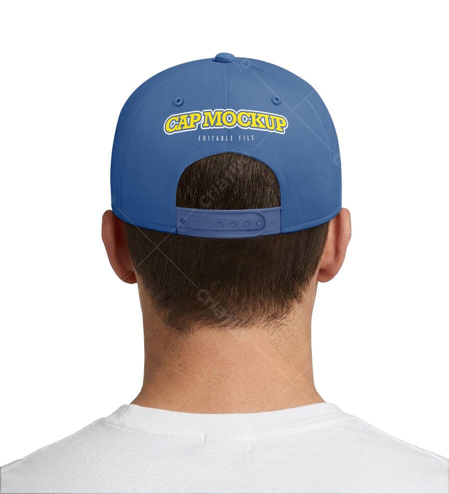 Mockup Boné Azul Traseiro na Cabeça Editável