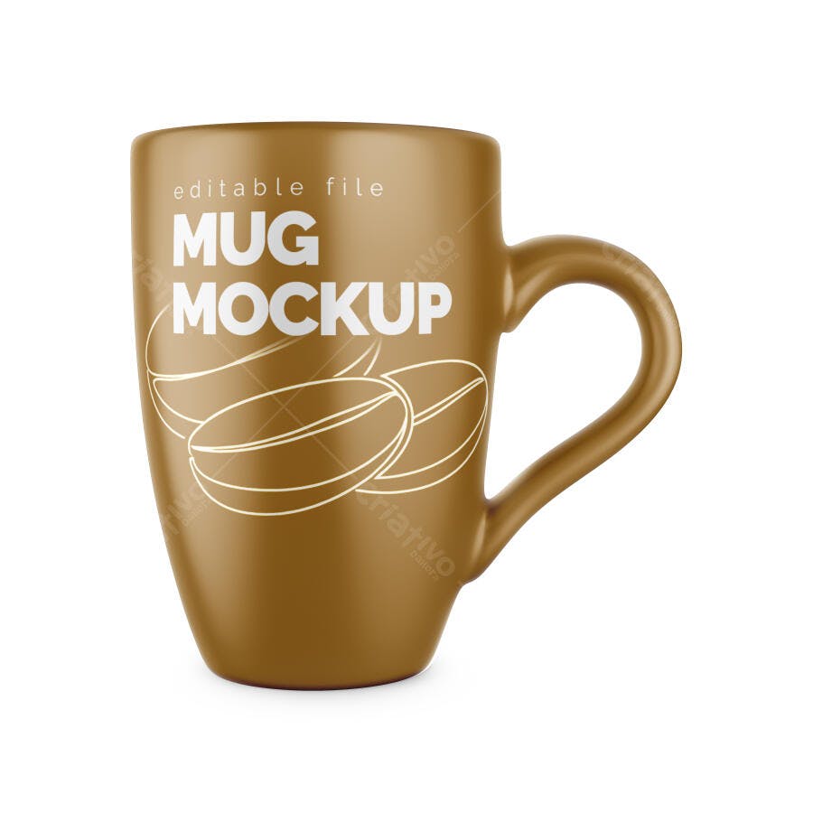 Mockup Caneca Marrom Café Frontal Fundo Branco Editável