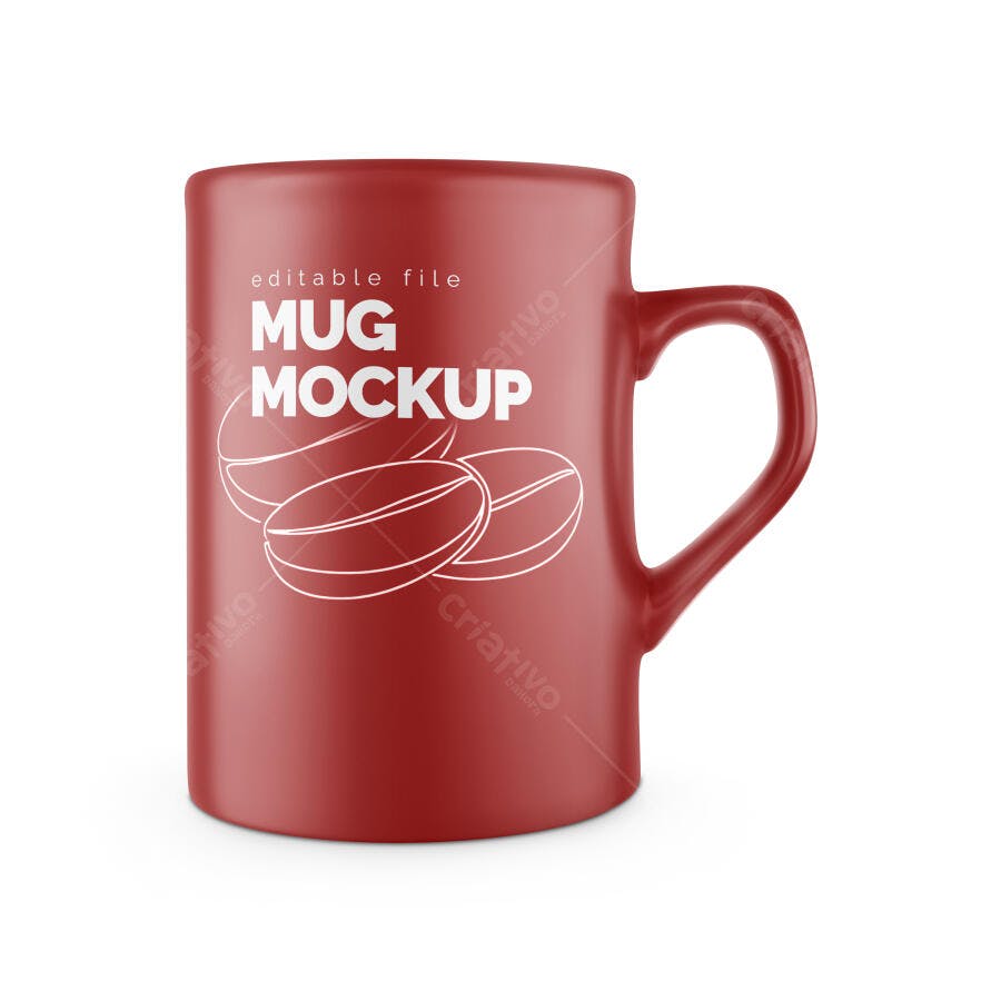 Mockup Caneca Vermelha Frontal Fundo Branco Editável