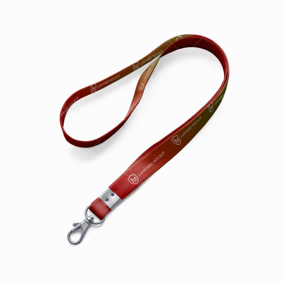 Mockup Cordão Crachá Vermelho Fundo Branco Editável