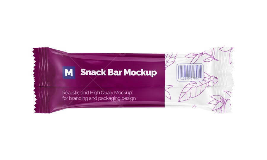 Mockup Embalagem Barra de Cereal Frontal Fundo Branco Editável
