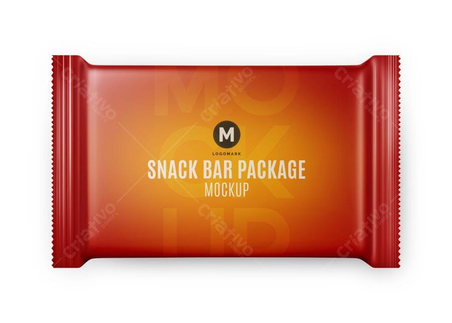 Mockup Embalagem Barra de Cereal Frontal Fundo Branco Editável