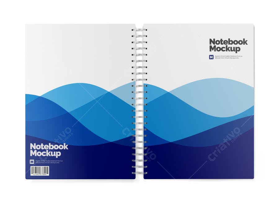 Mockup Notebook Espiral Capa e Contracapa Fundo Branco Editável