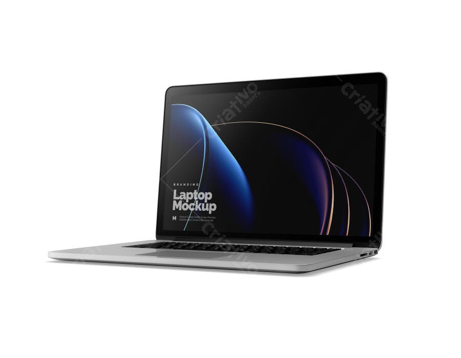 Mockup Notebook Prata 3/4 Fundo Branco Isolado Editável