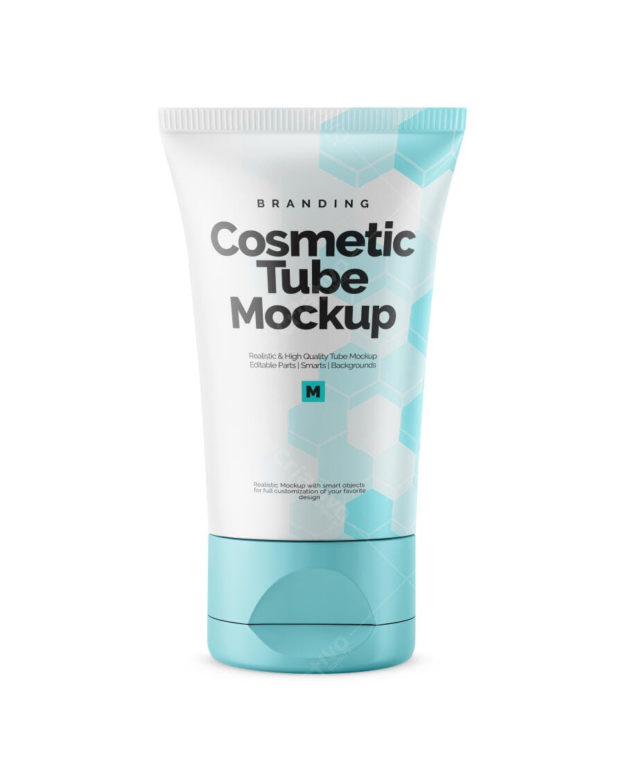 Mockup Tubo Cosmético Plástico Frontal Fundo Branco Editável