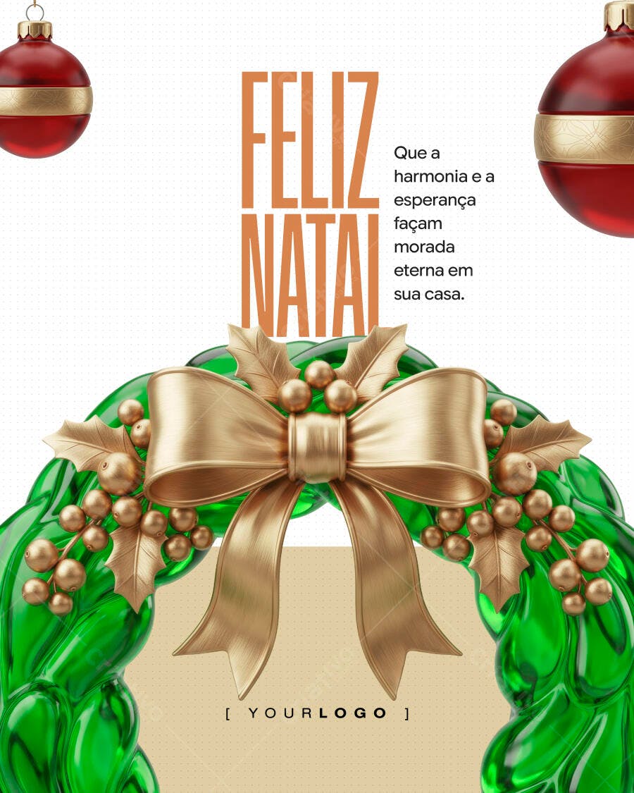 Post Feliz Natal Dezembro Coroa Dourada PSD Editável