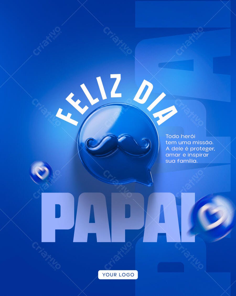 Post Instagram Dia dos Pais Bigode Azul PSD Editável