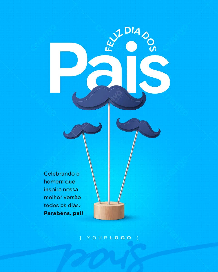 Post Instagram Dia dos Pais Bigodes Azuis PSD Editável