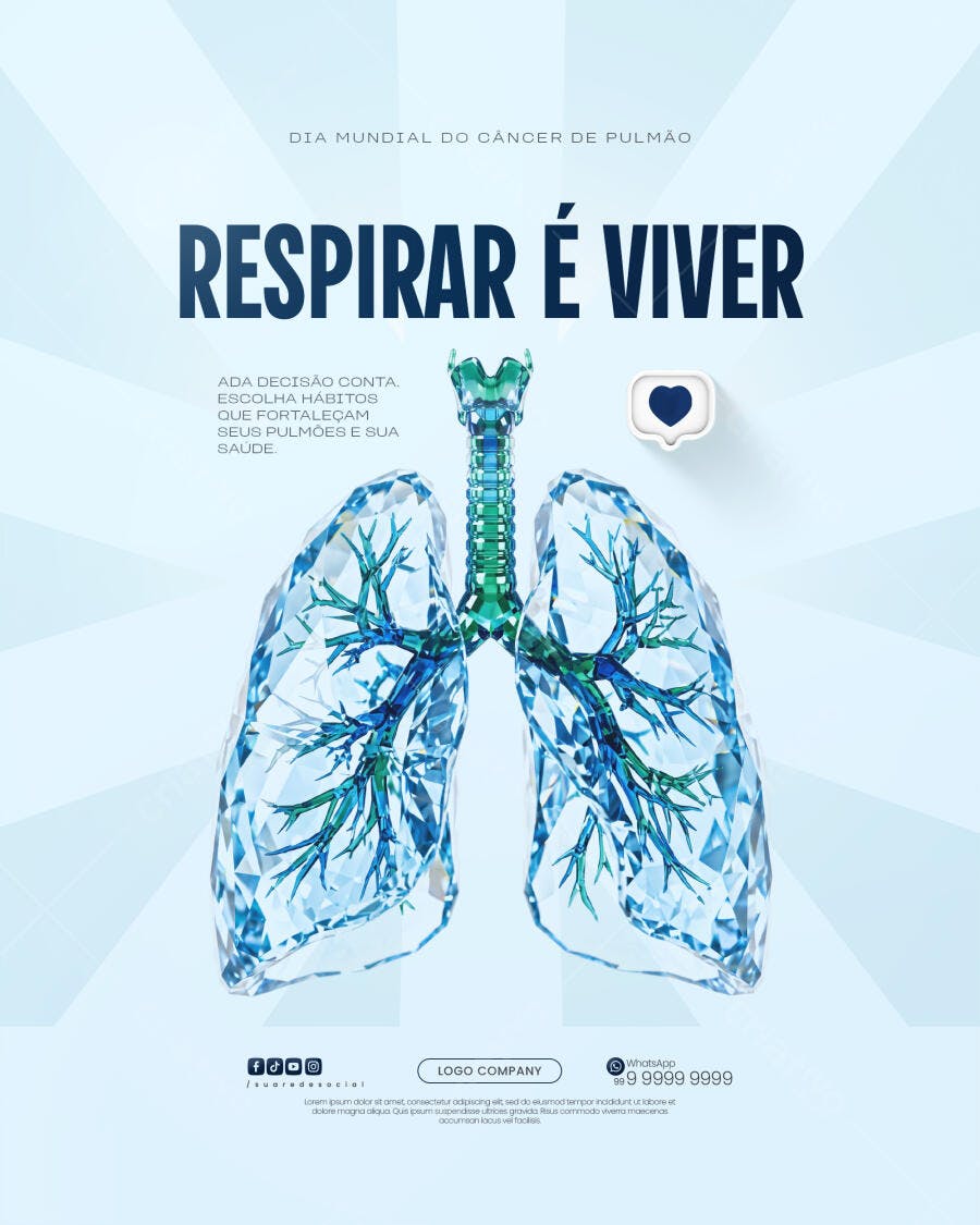 Post Instagram Dia Mundial Câncer Pulmão PSD Editável