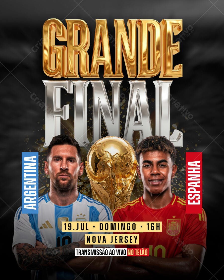 Post Instagram Grande Final Futebol Argentina Espanha PSD Editável