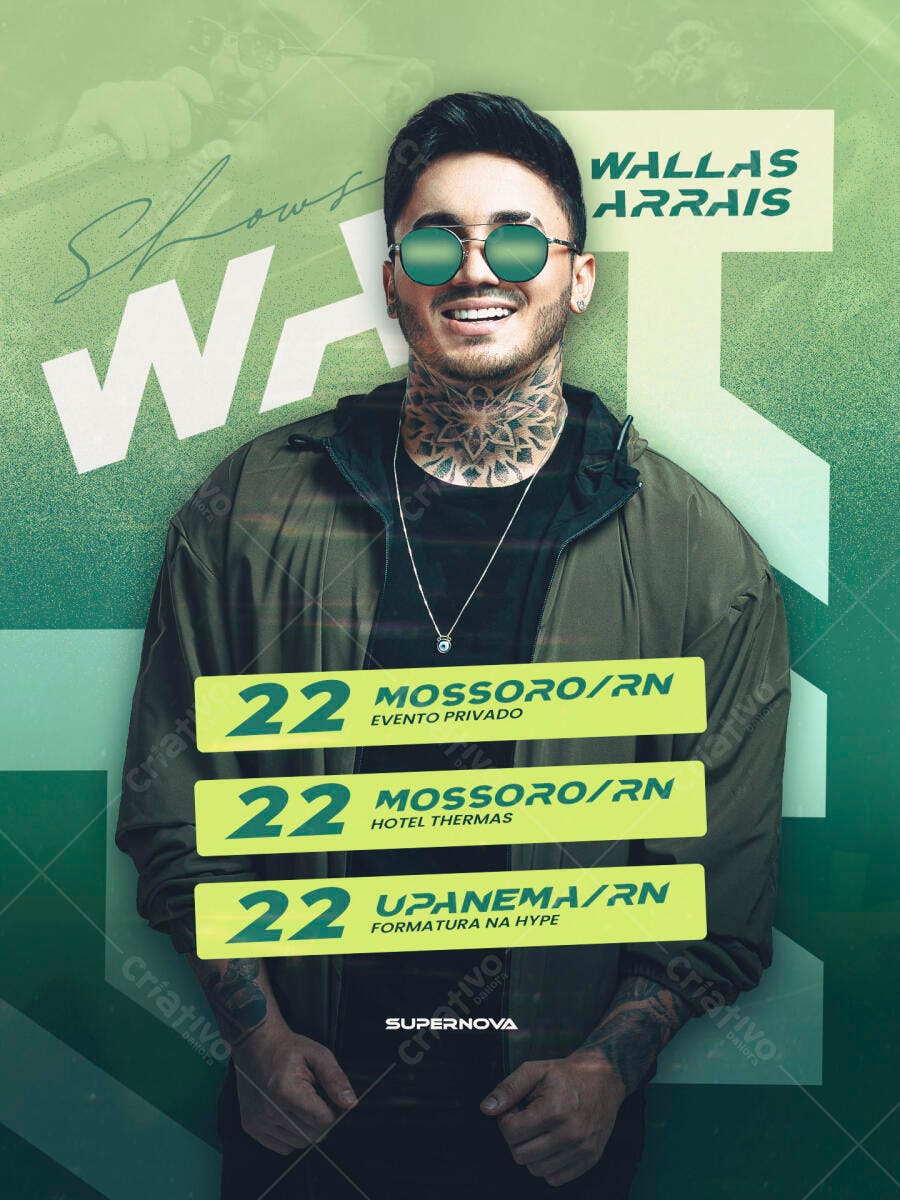 Flyer Shows Wallas Arrais Balada Eventos PSD Editável