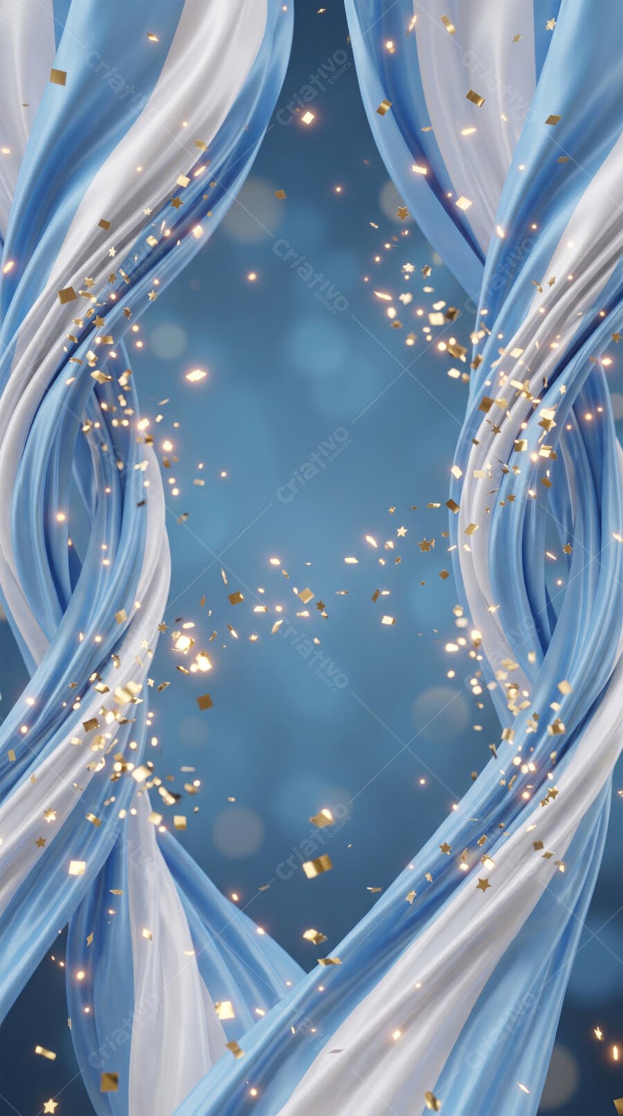 Foto Abstrata Cortinas Azuis Brancas Confetes Dourados Fundo Bokeh