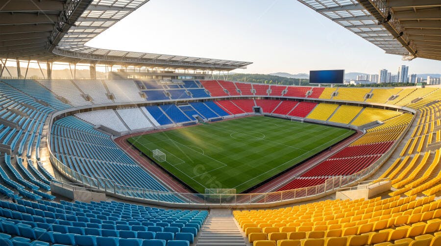 Foto Estádio de Futebol Vazio Arquibancadas Coloridas