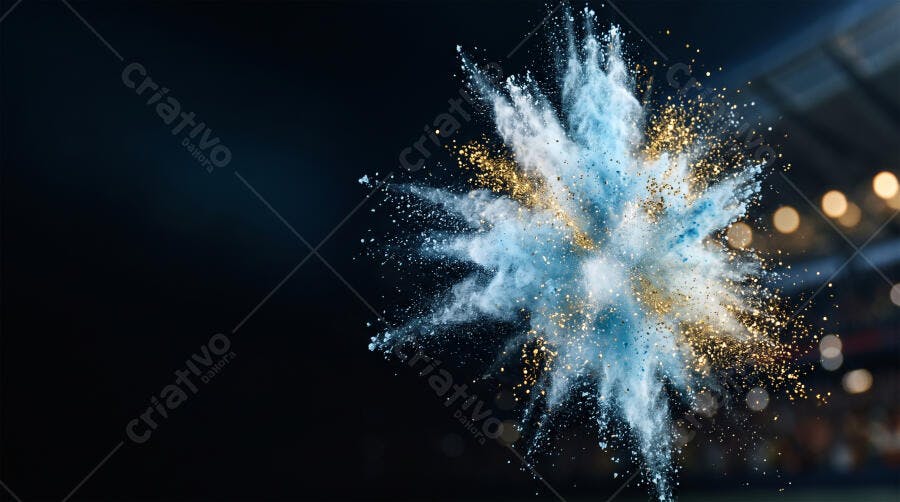 Foto Explosão de Pó Azul e Dourado Abstrato Fundo Escuro