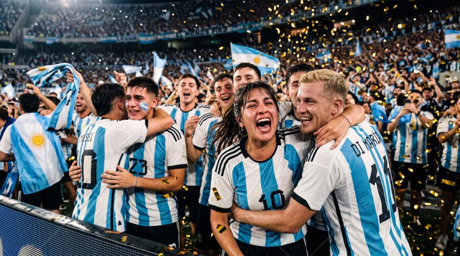 Foto Jogadores Argentina Celebrando Vitória Futebol Estádio
