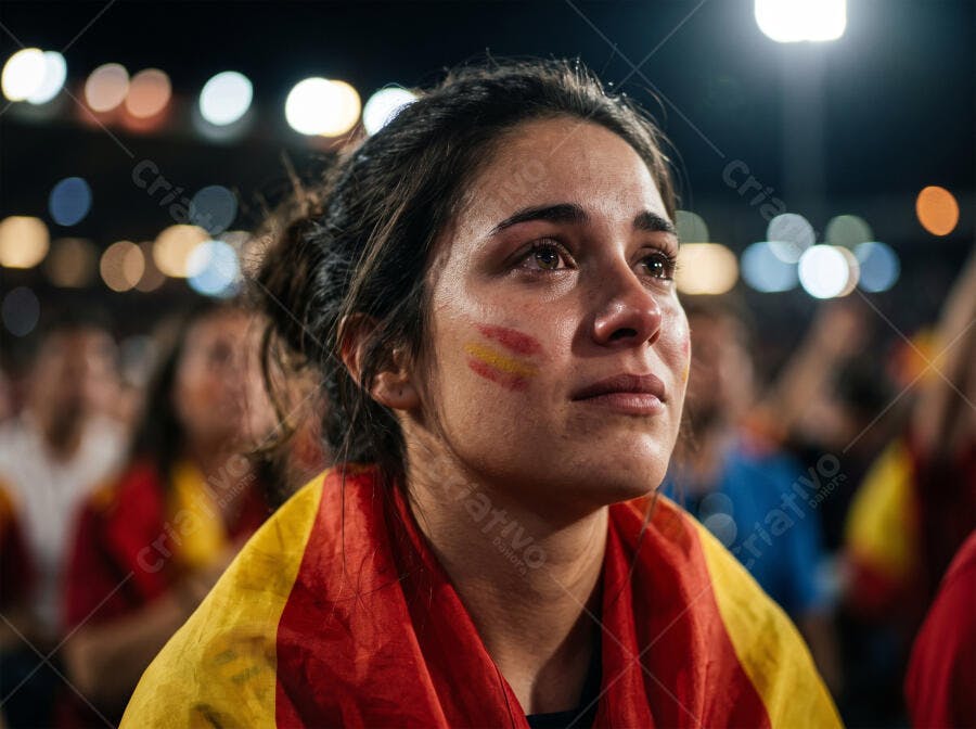 Foto Mulher Torcedora Espanhola Chorando Jogo Futebol Noturno