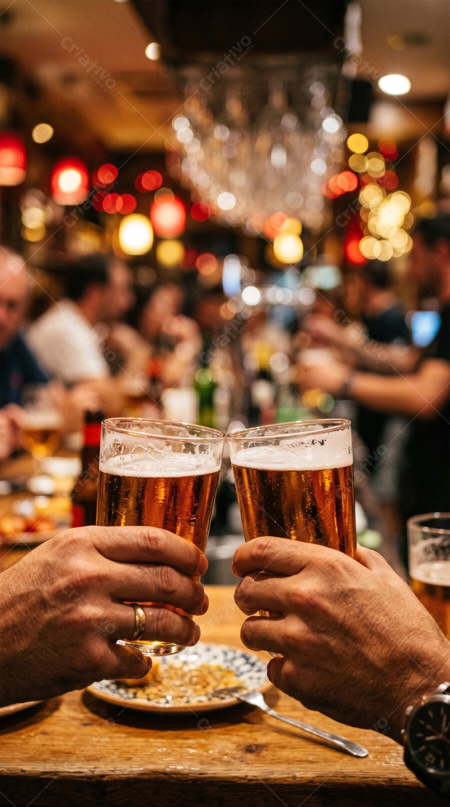 Foto Pessoas Brindando Cerveja Bar Noturno Amigos