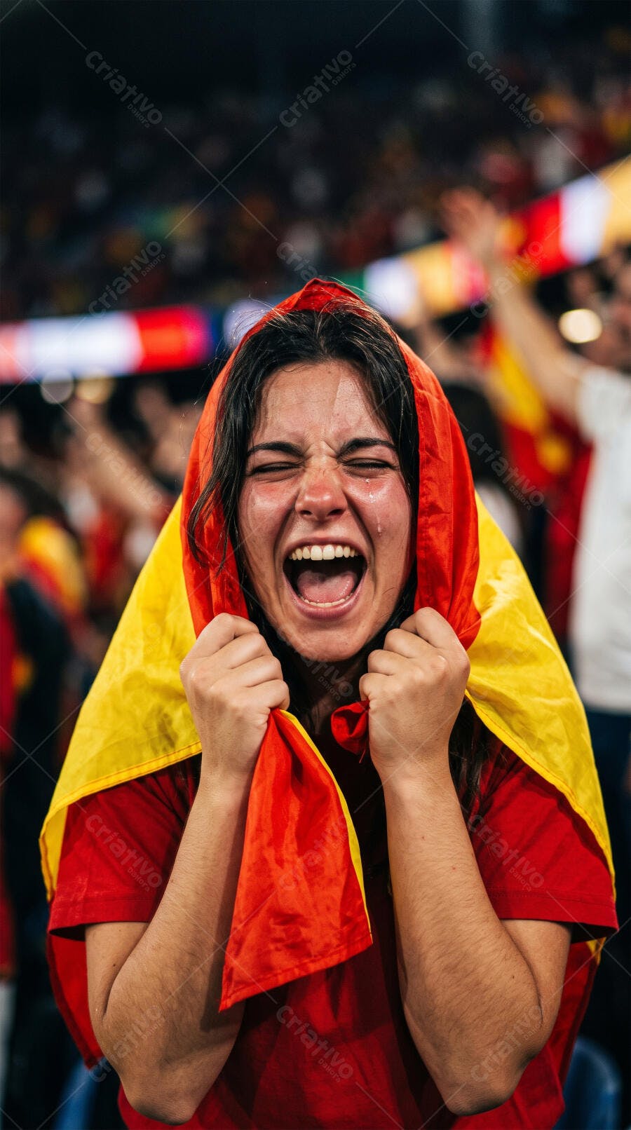 Foto Torcedora Espanha Gritando Vibrando Estádio Futebol