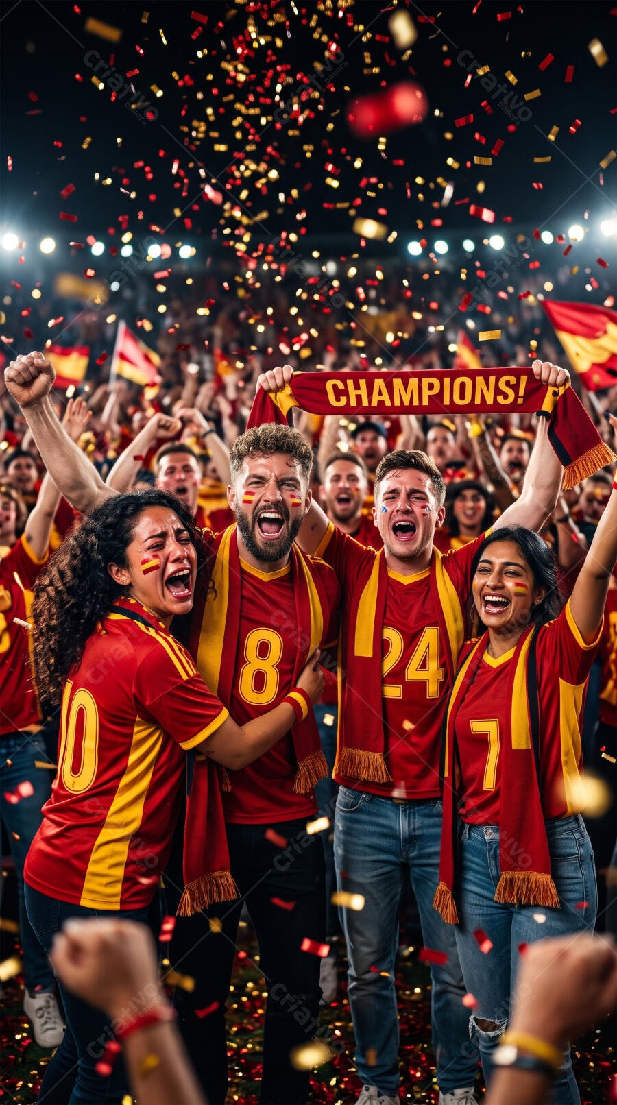 Foto Torcedores Celebrando Vitória Futebol Confetes Estádio