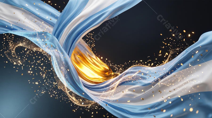 Fundo Abstrato Azul Branco Dourado com Brilhos e Tecido Ondulando