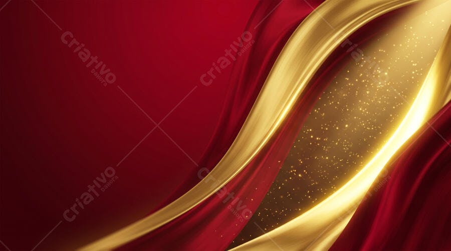 Fundo Abstrato Vermelho Dourado Brilho Ondas Luxo
