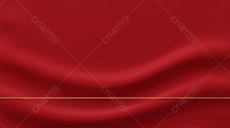 Fundo Vermelho Cetim Textura Ondulada Linha Dourada