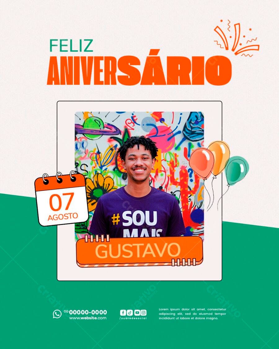 Post Instagram Aniversário Agosto PSD Editável