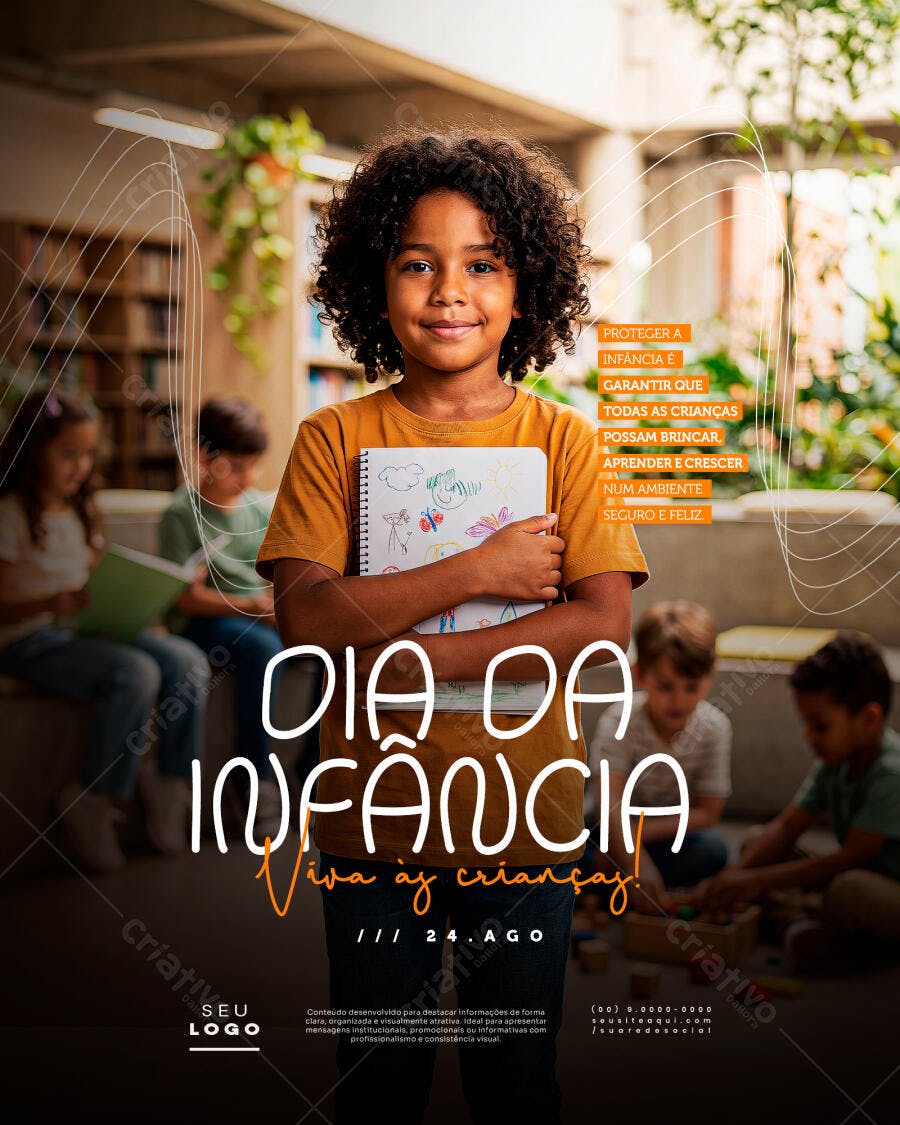 Post Instagram Dia da Infância 24 Agosto PSD Editável