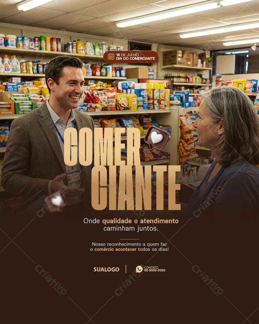 Post Instagram Dia do Comerciante Supermercado PSD Editável