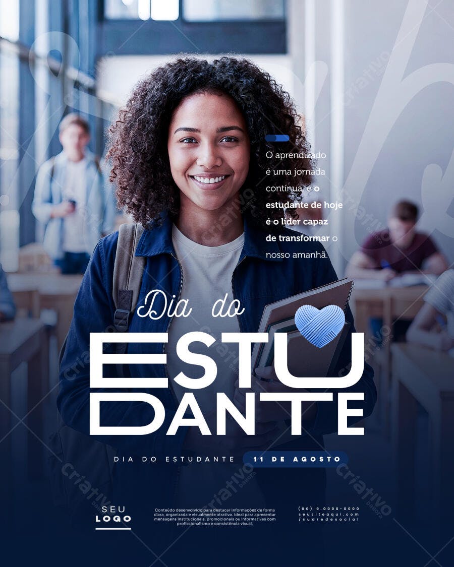 Post Instagram Dia do Estudante 11 de Agosto PSD Editável