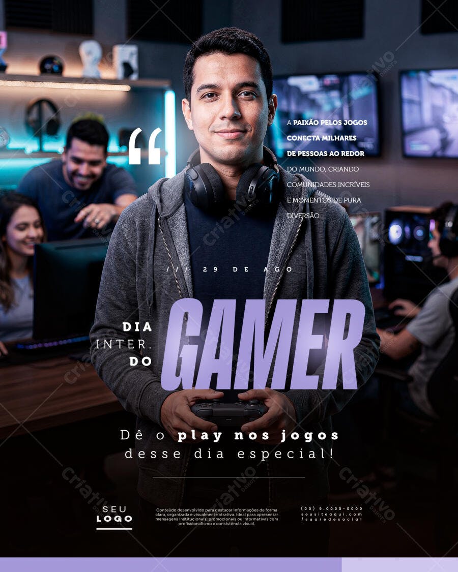 Post Instagram Dia do Gamer 29 de Agosto PSD Editável