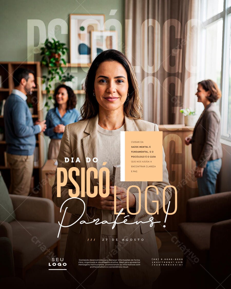 Post Instagram Dia do Psicólogo 27 de Agosto PSD Editável