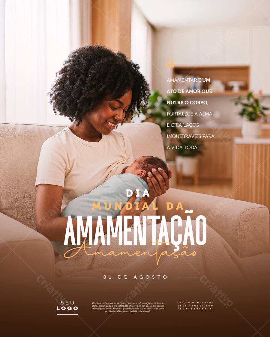 Post Instagram Dia Mundial Amamentação Agosto PSD Editável
