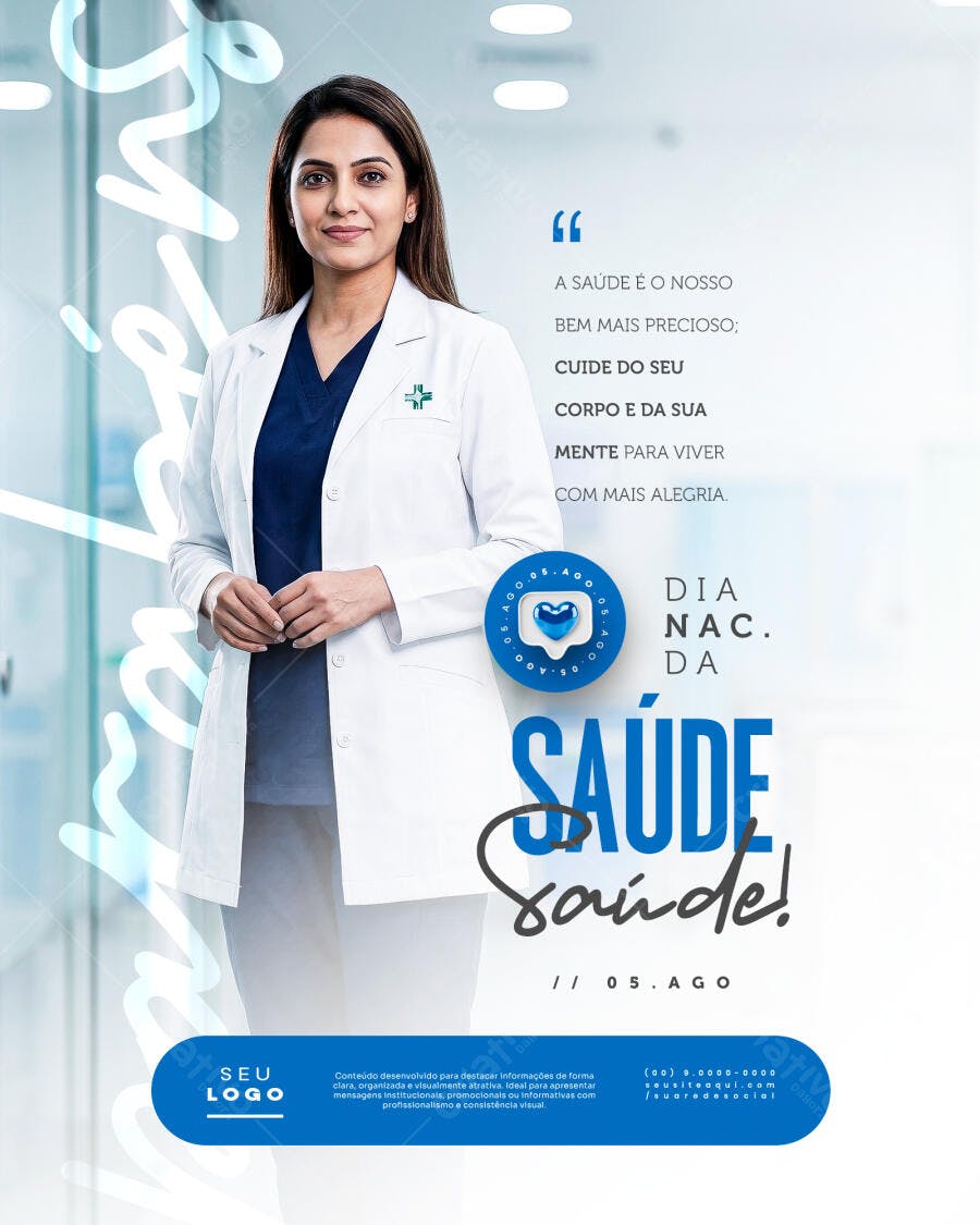 Post Instagram Dia Nacional da Saúde Agosto PSD Editável