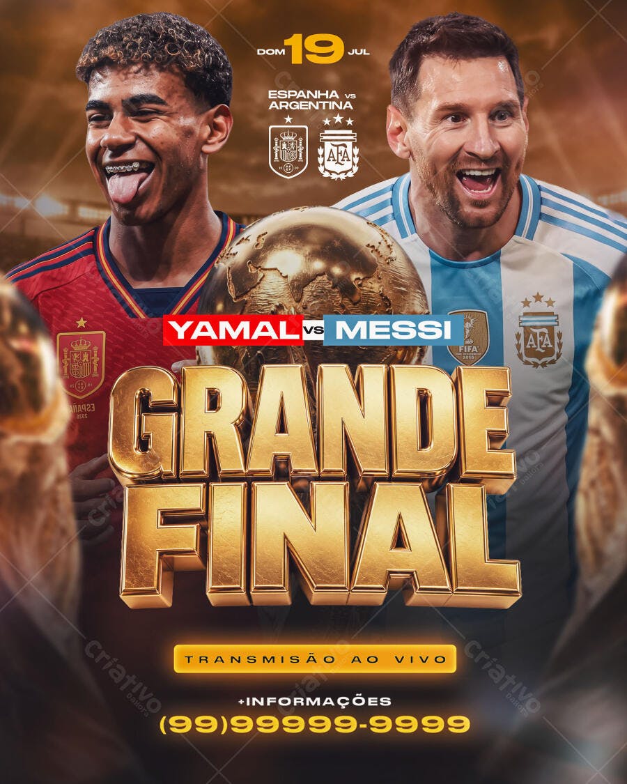Post Instagram Futebol Grande Final Espanha Argentina PSD Editável