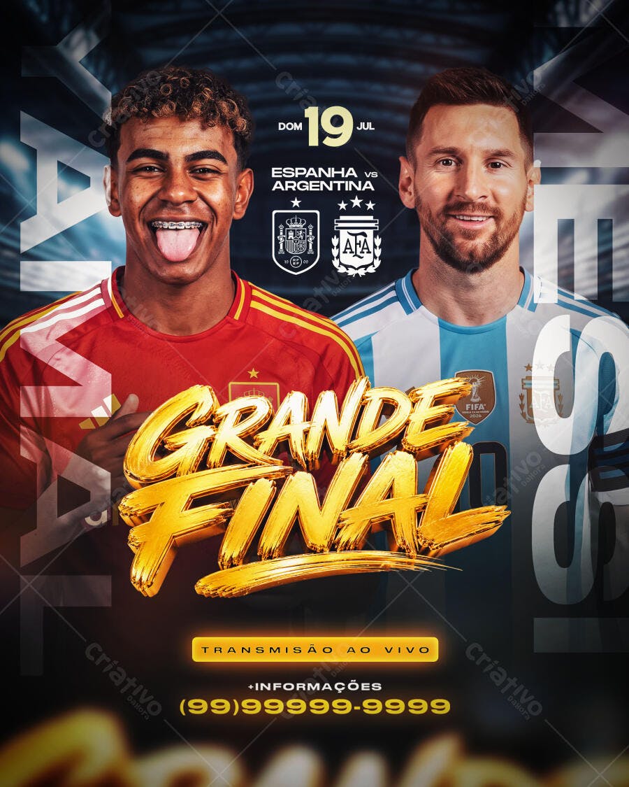 Post Instagram Grande Final Futebol Espanha Argentina PSD Editável