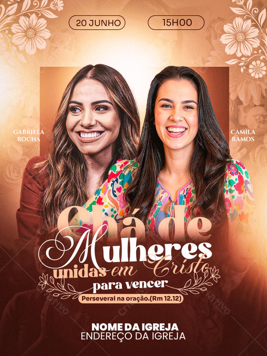 Flyer Chá de Mulheres Igreja Cristã PSD Editável