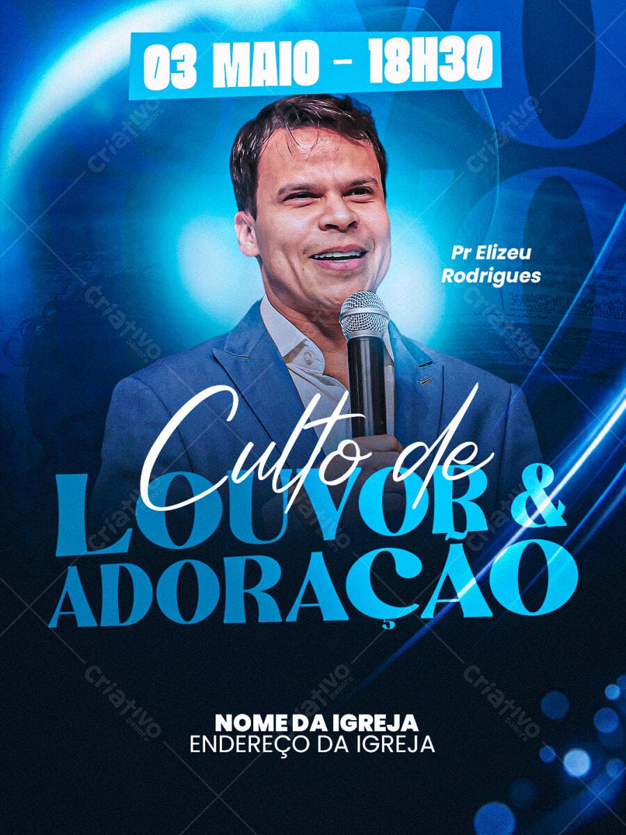 Flyer Culto de Louvor e Adoração Igreja PSD Editável