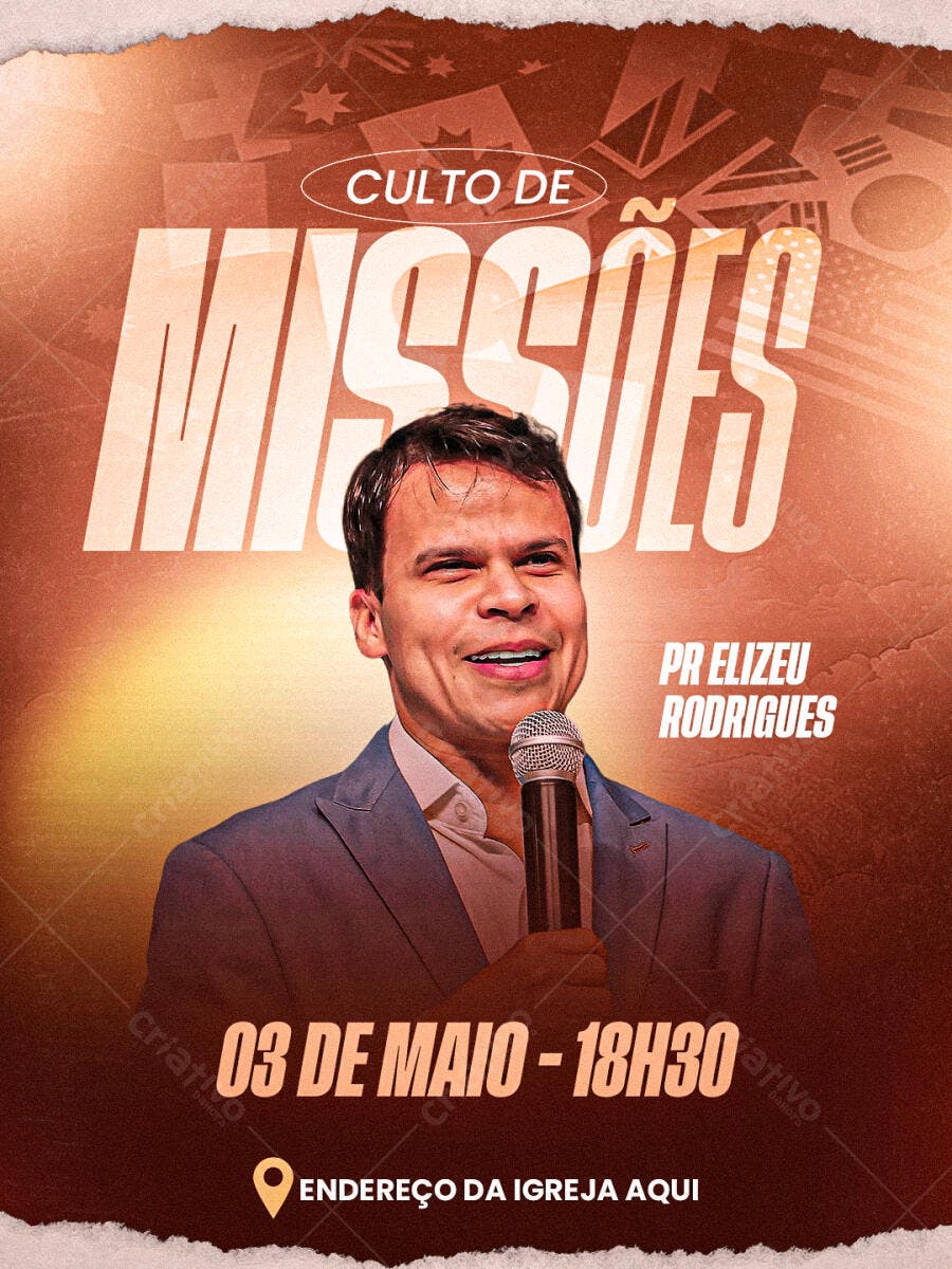 Flyer Culto de Missões Igreja Evangélica PSD Editável