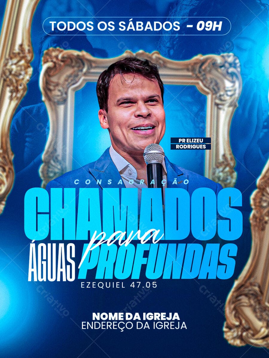 Flyer Culto Igreja Consagração Águas Profundas PSD Editável