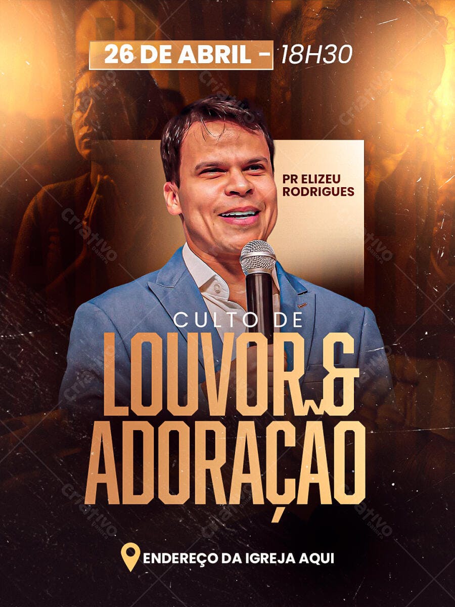 Flyer Culto Louvor Adoração Igreja PSD Editável